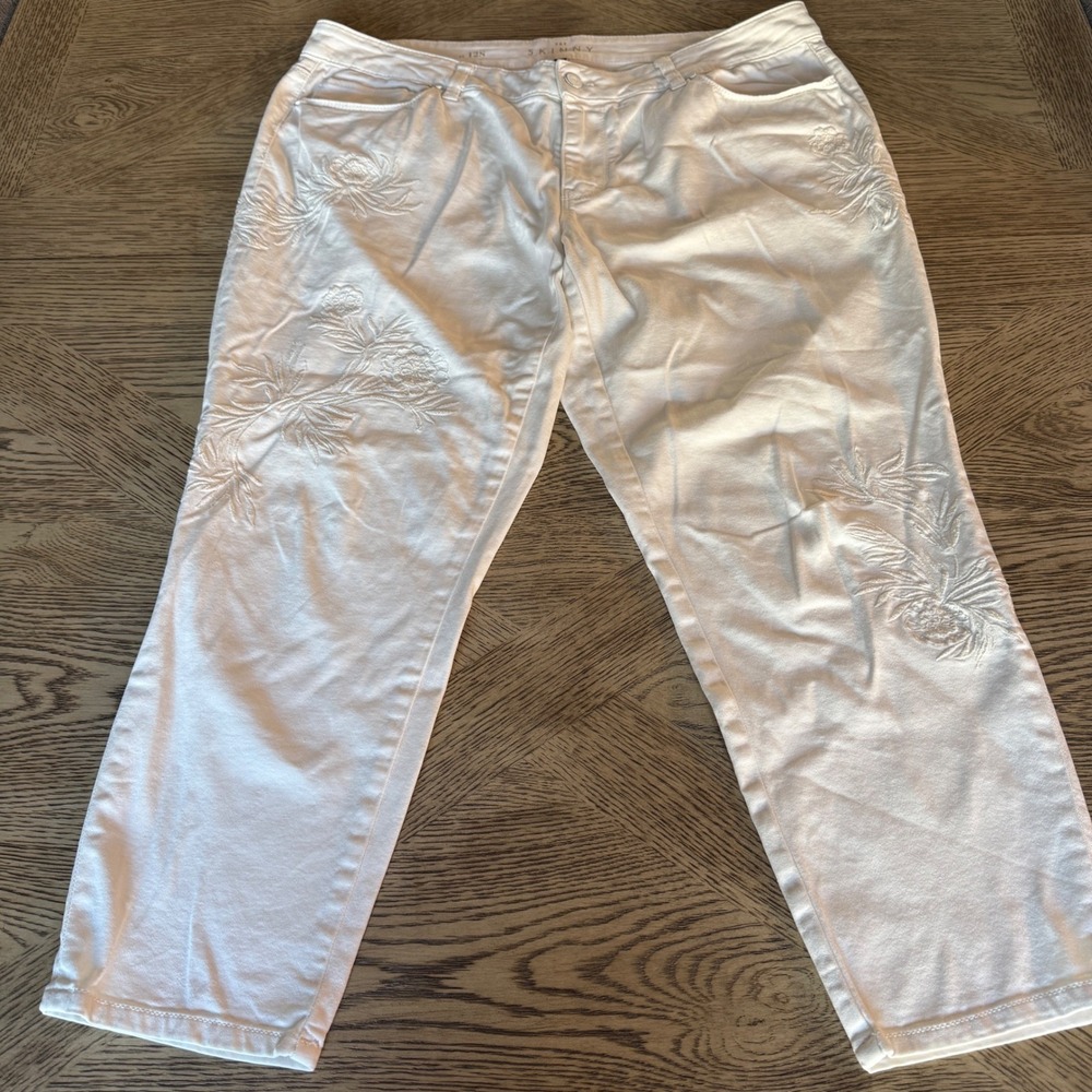 White House Black Market The Skinny Embroidered Crop White Denim Pants Size 12R